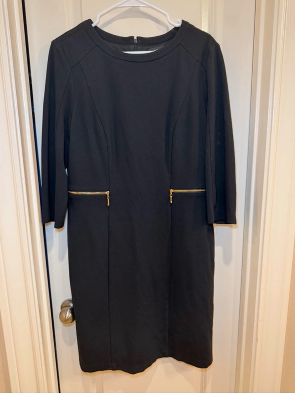 Nine west Black Sheath Dress with Gold Zipper Detail - Women's Dress